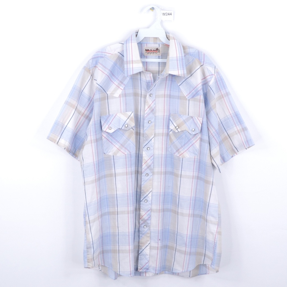 90s Mens XL Plaid Pearl Snap Western Shirt